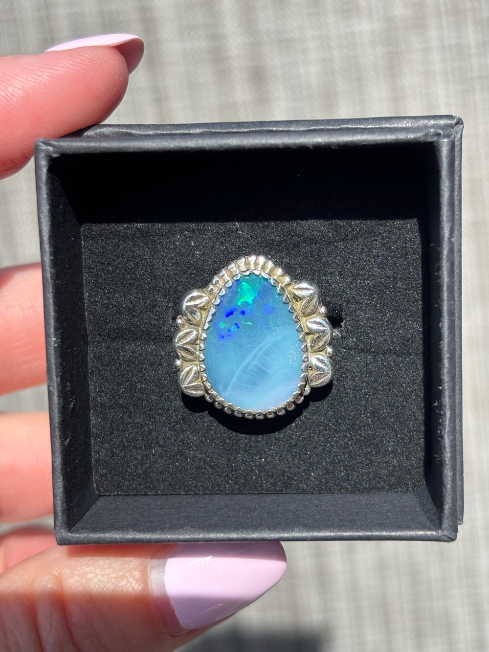 Boulder Opal Teardrop Sterling Silver Ring Size 7
